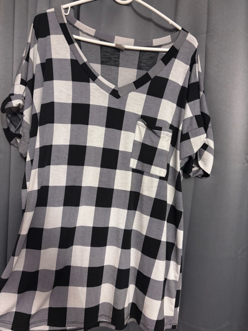 Sew In Love Black and White Buffalo Check V-Neck Pocket Tee